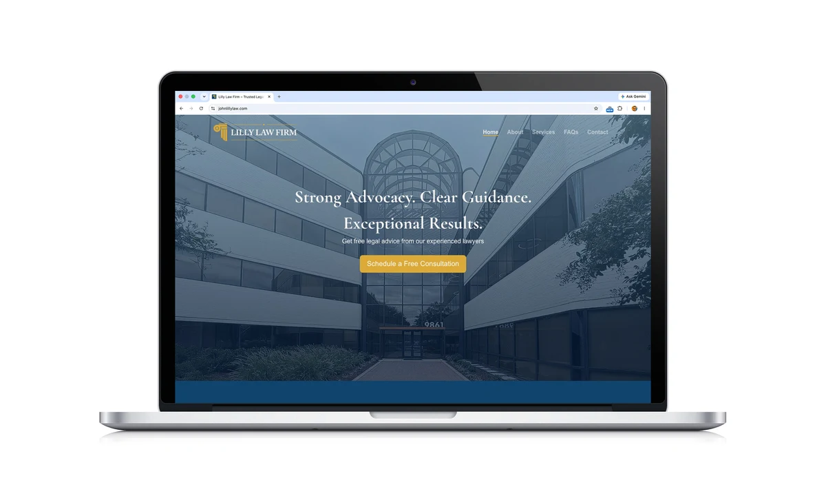 Lilly Law website displayed on a MacBook.